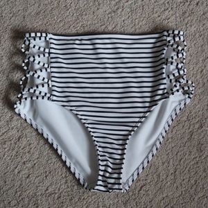 High Waisted Striped Swim Bottoms